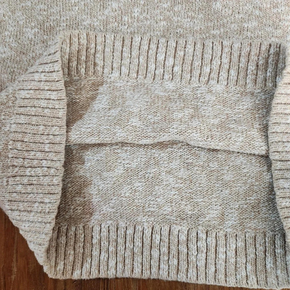 L.L. Bean Women's Cotton‎ Ragg Sweater Large Funnel Roll Neck Fair Isle Beige - Picture 7 of 11